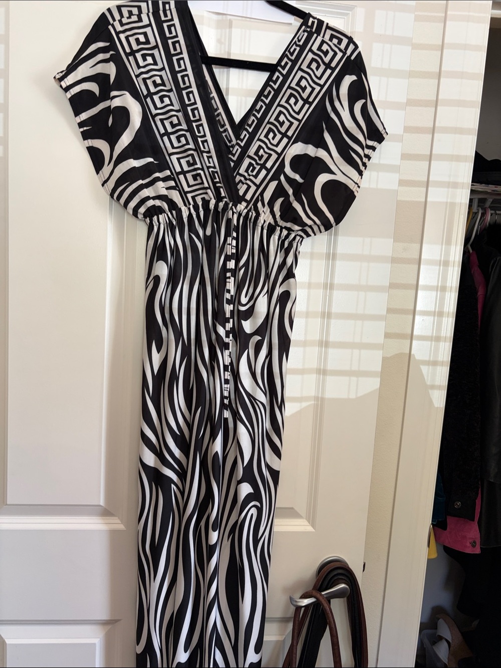 Black & White V-Neck Zebra Print Maxi Dress
